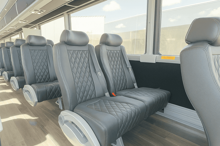 interior of Compton Minibus Company charter bus